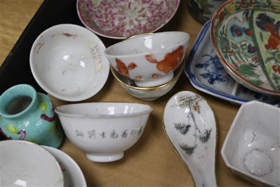 A collection of Chinese tea bowls, vases, etc.